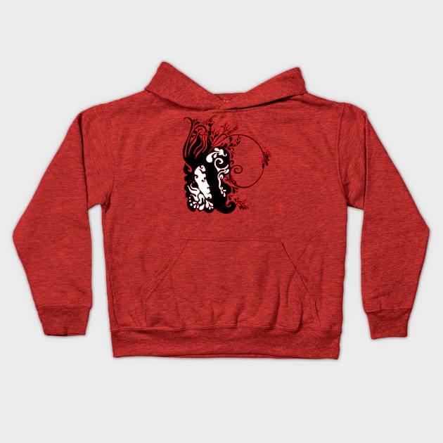 Red, Black and White Abstract Face Kids Hoodie by MadLils